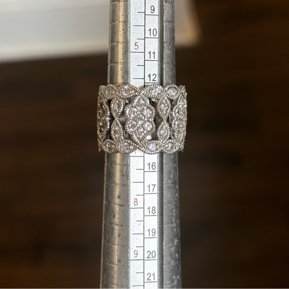 Sterling Silver Wide Solid Ring With Cz Rhineston… - image 4